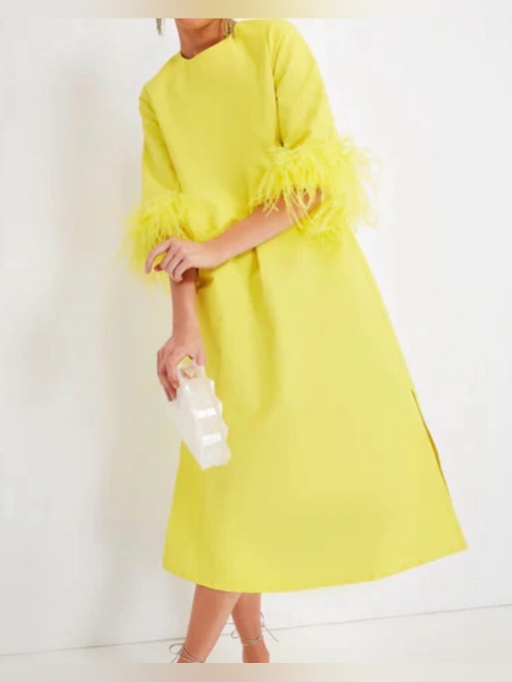 Tuckernuck Lemon Yellow Feather-Trim Midi Dress
